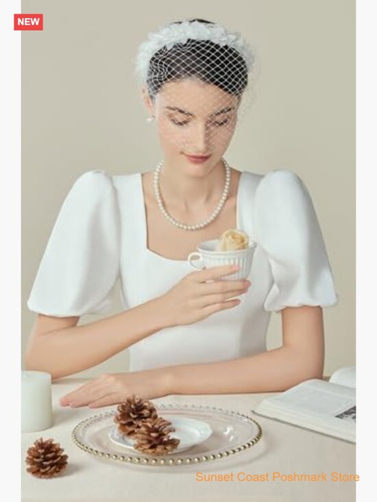 Mesh Veil Headband Women Tea Party 1920s Fascinator Face Veil Bridal Wedding main image 4